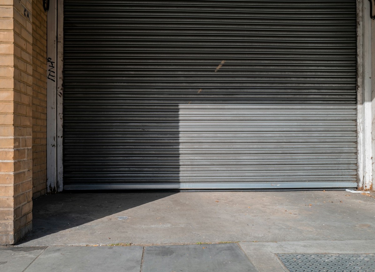 Steel rolling door on a commercial building