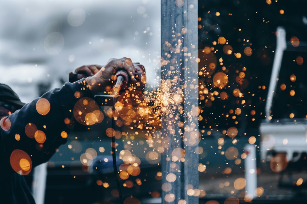 Emergency steel repair work with sparks flying