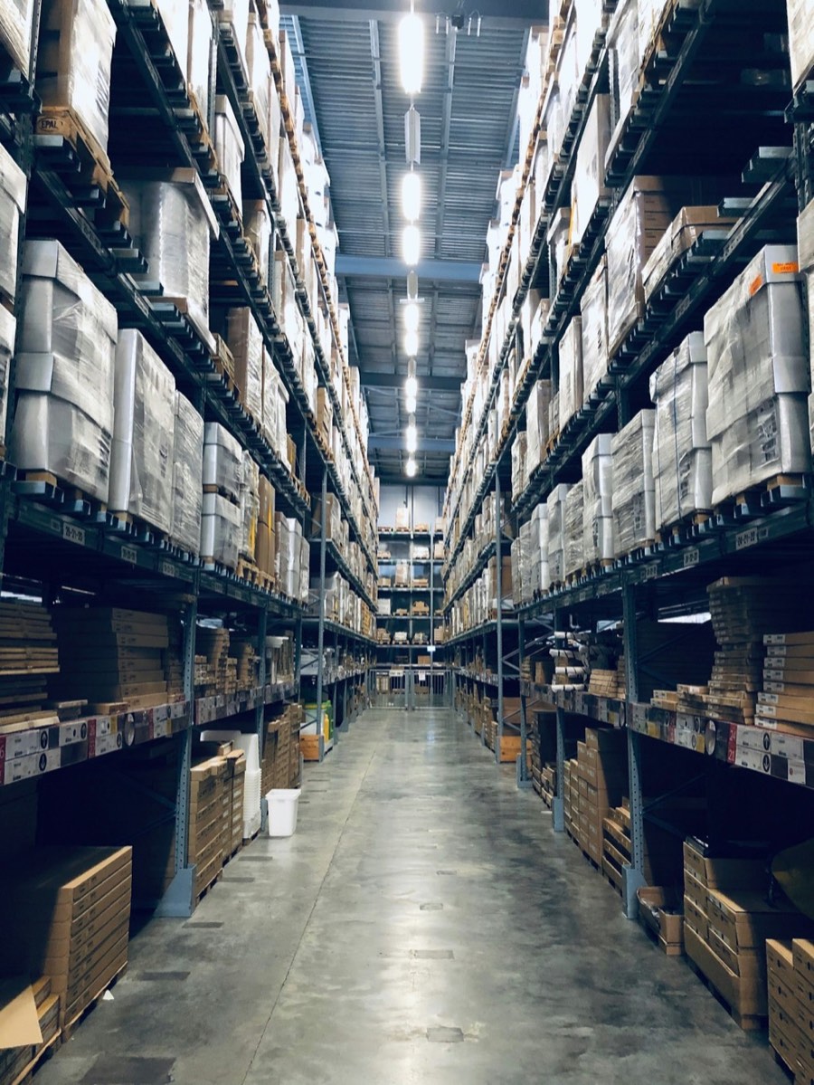 High-bay racking in an industrial distribution centre